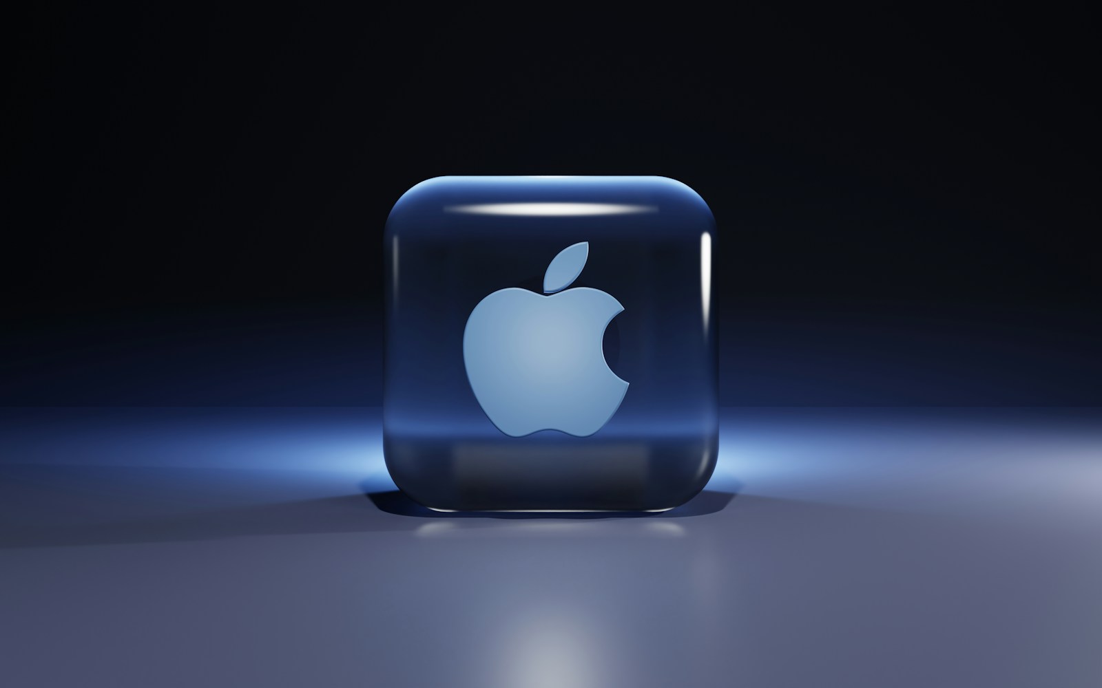 a blue glass with a white logo